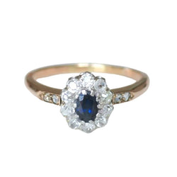 Bague Marguerite en or rose, platine, saphir et diamants - Castafiore
