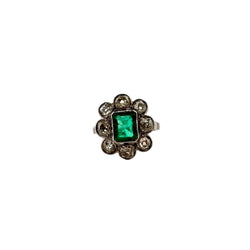 Bague Marguerite en platine avec émeraude et diamant - Castafiore