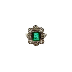 Bague Marguerite en platine avec émeraude et diamant - Castafiore