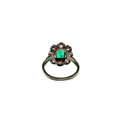 Bague Marguerite en platine avec émeraude et diamant - Castafiore