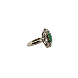 Bague Marguerite en platine avec émeraude et diamant - Castafiore