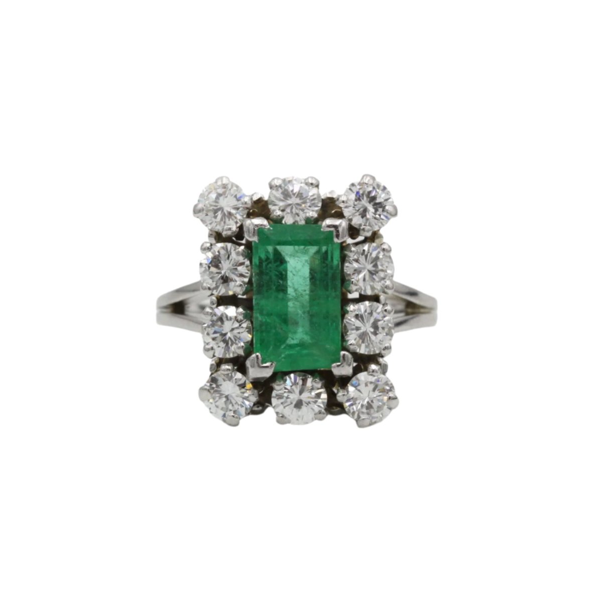 Bague Marguerite or blanc, émeraude et diamants - Castafiore