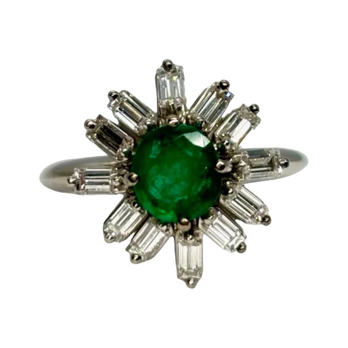 Bague Marguerite or blanc, émeraude et diamants - Castafiore