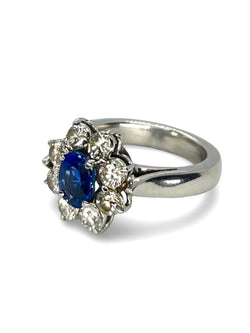 Bague marguerite or blanc saphir 1,62 ct et diamants 1,30 ct - Castafiore