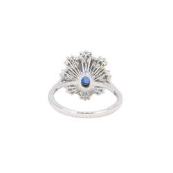 Bague marguerite or blanc saphir ovale diamants - Castafiore