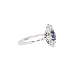 Bague marguerite or blanc saphir ovale diamants - Castafiore