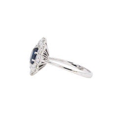 Bague marguerite or blanc saphir ovale diamants - Castafiore
