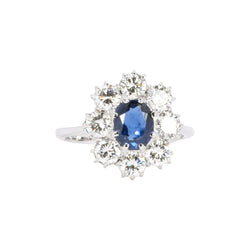 Bague marguerite or blanc saphir ovale diamants - Castafiore