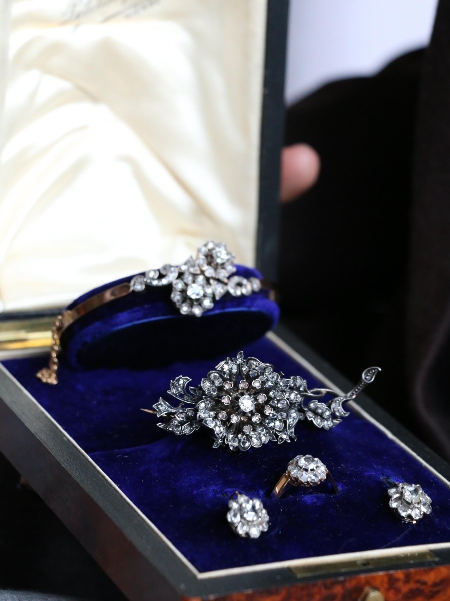 Bague marguerite or rose diamants taille rose 0.7 carat - Castafiore