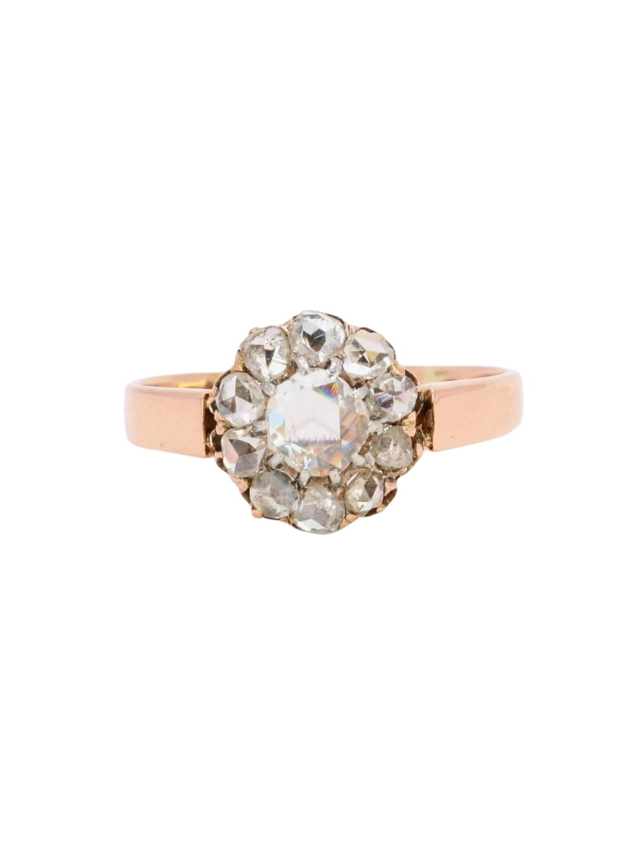 Bague marguerite or rose diamants taille rose 0.7 carat - Castafiore