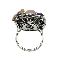 Bague Marguerite RAMBAUD "Pie" en or blanc, perle, améthystes et diamants - Castafiore