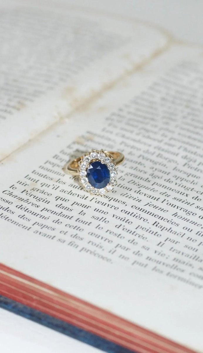 Bague Marguerite Saphir et Diamants sur Or jaune - Castafiore