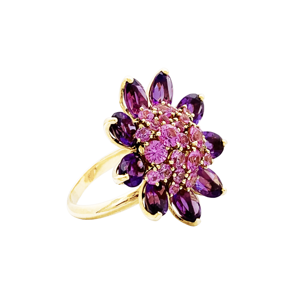 Bague Marguerite VAN CLEEF & ARPELS "Fleurs d'Hawaï" en or jaune , saphirs et améthyste - Castafiore