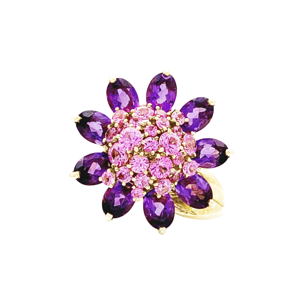 Bague Marguerite VAN CLEEF & ARPELS "Fleurs d'Hawaï" en or jaune , saphirs et améthyste - Castafiore