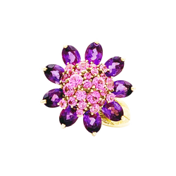 Bague Marguerite VAN CLEEF & ARPELS "Fleurs d'Hawaï" en or jaune , saphirs et améthyste - Castafiore