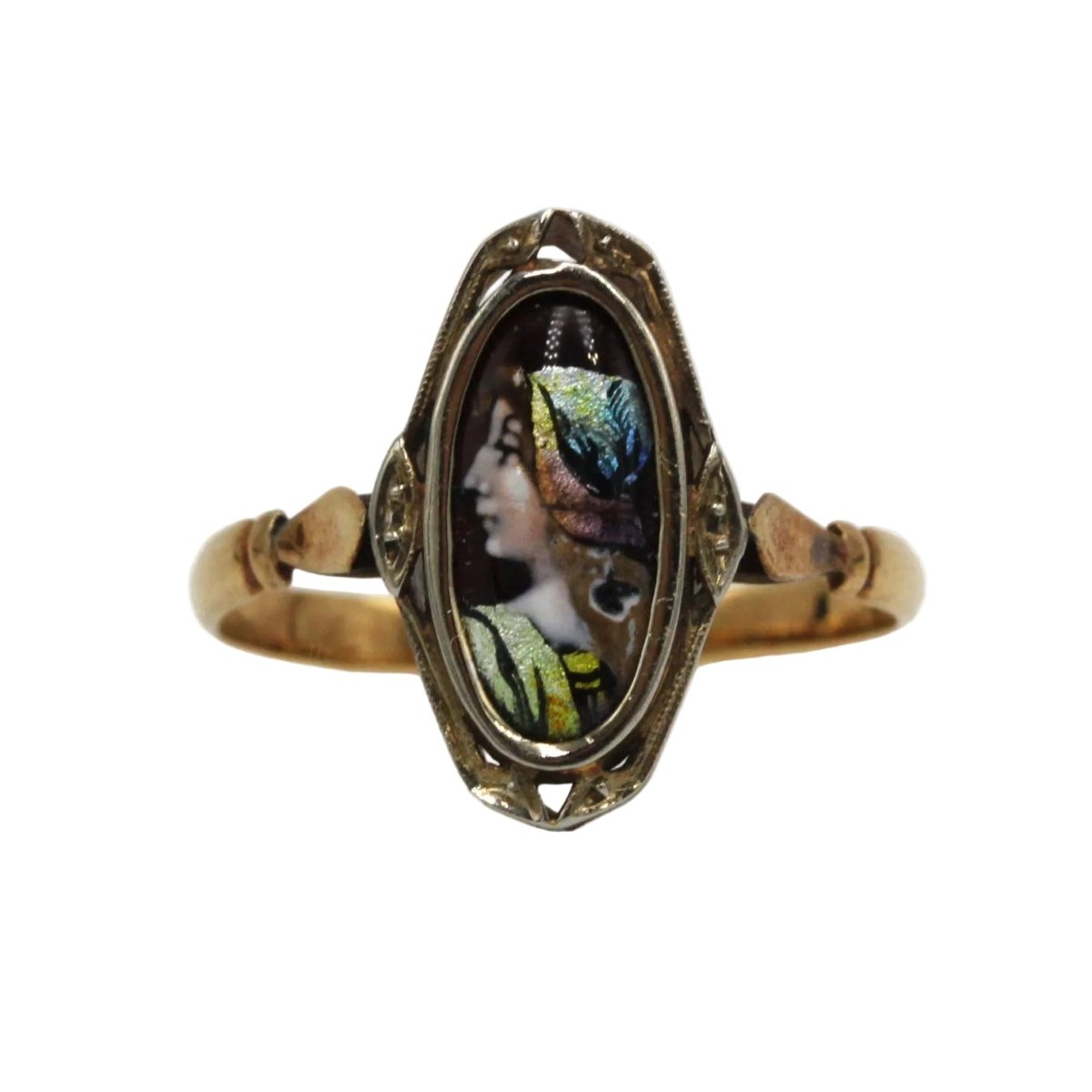 Bague Marquise DENANOT en or jaune et émail - Castafiore