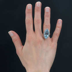 Bague Marquise en or blanc, aigue - marine et diamants - Castafiore