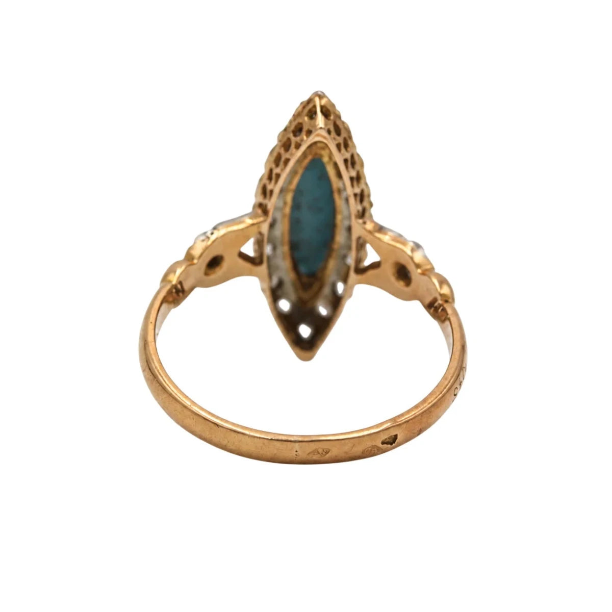 Bague Marquise en or blanc, or rose, turquoise et diamants - Castafiore