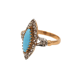 Bague Marquise en or blanc, or rose, turquoise et diamants - Castafiore