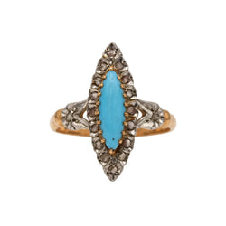 Bague Marquise en or blanc, or rose, turquoise et diamants - Castafiore