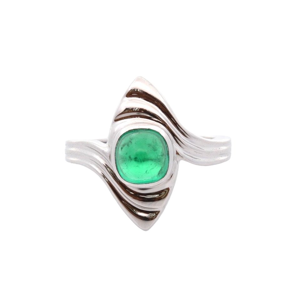 Bague Marquise en or blanc, platine et émeraude - Castafiore