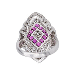 Bague Marquise en or blanc, platine, rubis et diamants - Castafiore