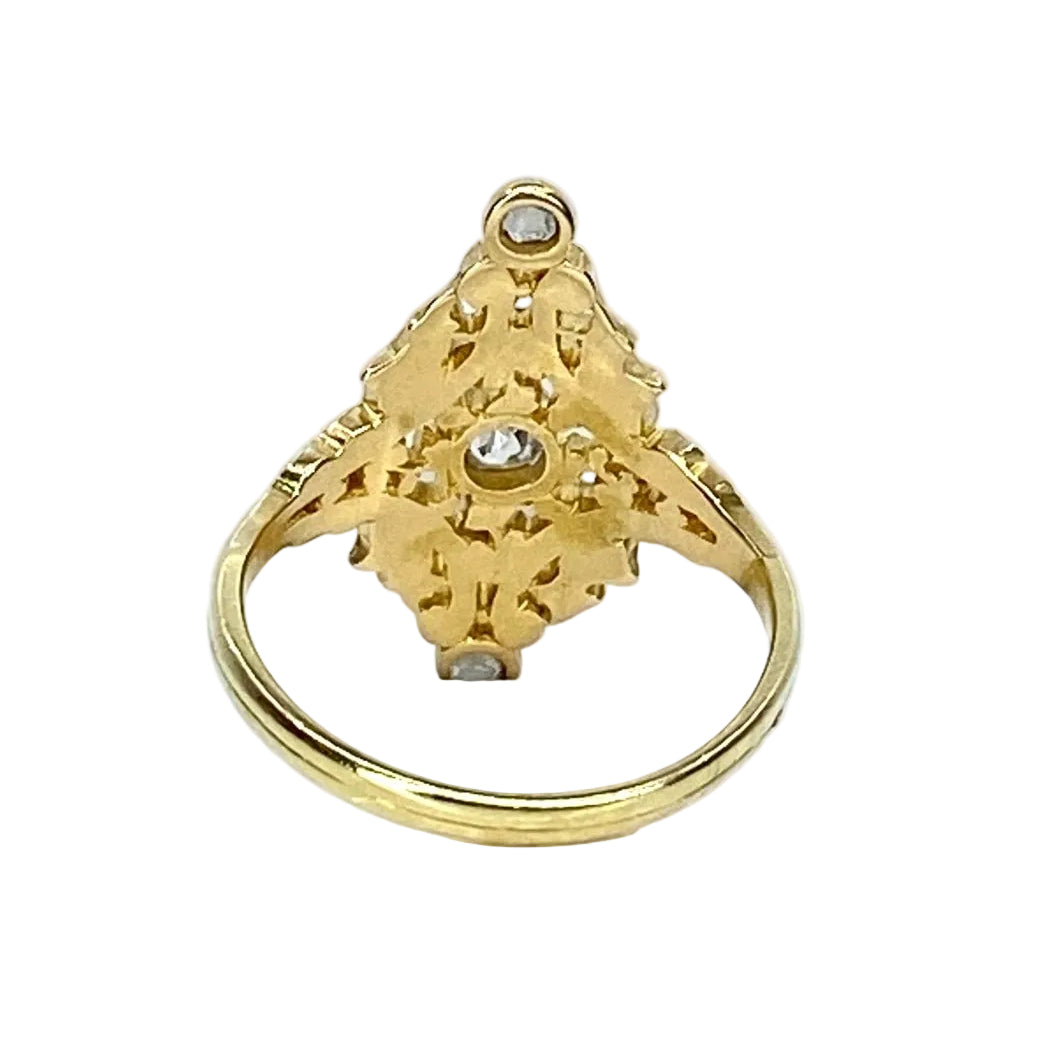 Bague marquise en or jaune 18 carats, diamant et perles - Castafiore