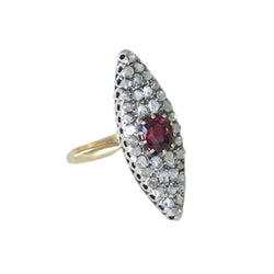 Bague Marquise en or jaune, argent, rubis et diamants - Castafiore