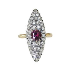 Bague Marquise en or jaune, argent, rubis et diamants - Castafiore