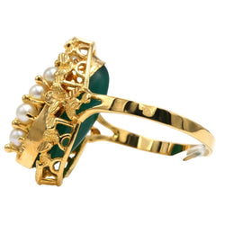 Bague Marquise en or jaune, chrysoprases et perles - Castafiore