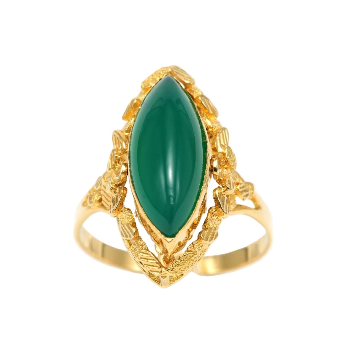 Bague Marquise en or jaune, chrysoprases et perles - Castafiore
