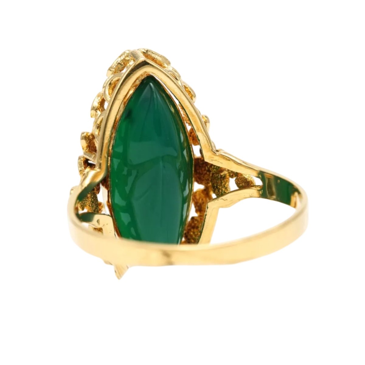 Bague Marquise en or jaune, chrysoprases et perles - Castafiore
