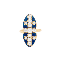 Bague Marquise en or jaune, émail et diamants - Castafiore