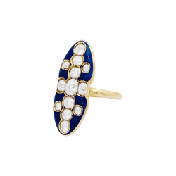 Bague Marquise en or jaune, émail et diamants - Castafiore