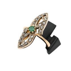 Bague Marquise en or jaune, émeraude et diamants - Castafiore