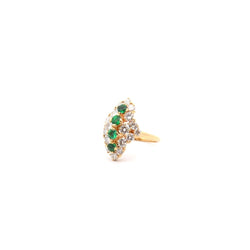Bague Marquise en or jaune, émeraudes et diamants - Castafiore
