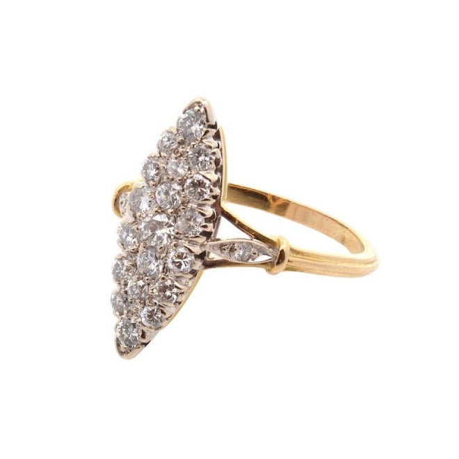 Bague Marquise en or jaune et diamants - Castafiore