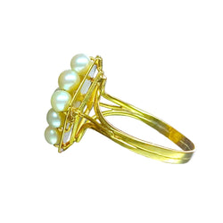 Bague Marquise en or jaune et perles - Castafiore