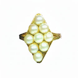 Bague Marquise en or jaune et perles - Castafiore