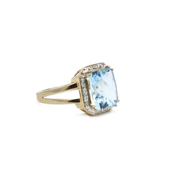Bague Marquise en or jaune, or blanc, aigue - marine et diamants - Castafiore