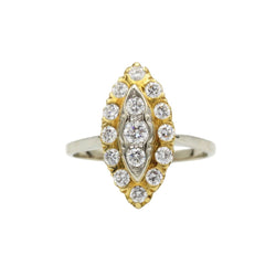 Bague Marquise en or jaune, or blanc et diamants - Castafiore