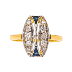 Bague Marquise en or jaune, or blanc, saphirs et diamants - Castafiore