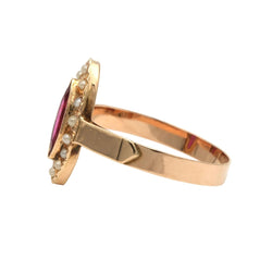Bague Marquise en or jaune, perles et rubis - Castafiore