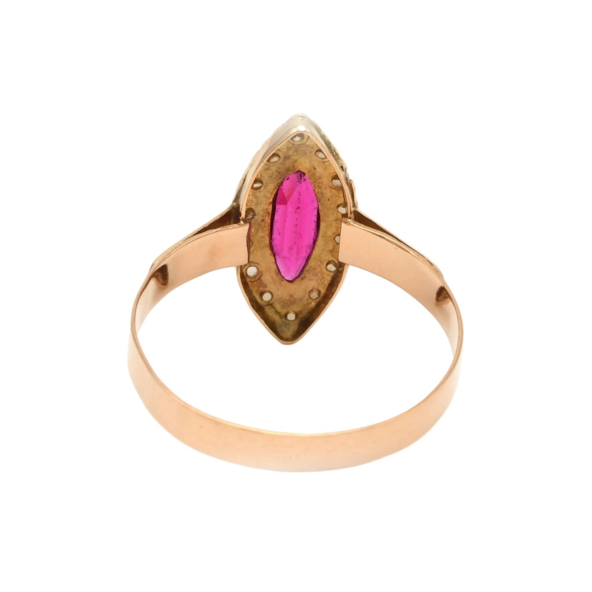 Bague Marquise en or jaune, perles et rubis - Castafiore