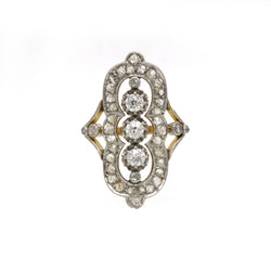 Bague Marquise en or jaune, platine, et diamants - Castafiore