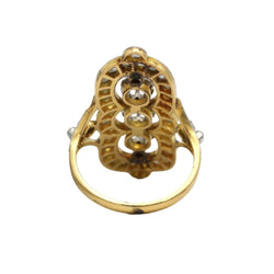 Bague Marquise en or jaune, platine, et diamants - Castafiore