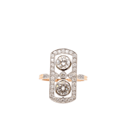 Bague Marquise en or jaune, platine et diamants - Castafiore