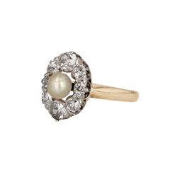 Bague Marquise en or jaune, platine, perle et diamants - Castafiore