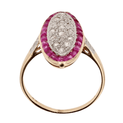 Bague Marquise en or jaune, platine, rybis et diamants - Castafiore