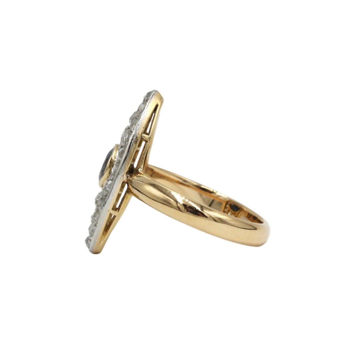 Bague Marquise en or jaune, platine, saphir et diamants - Castafiore